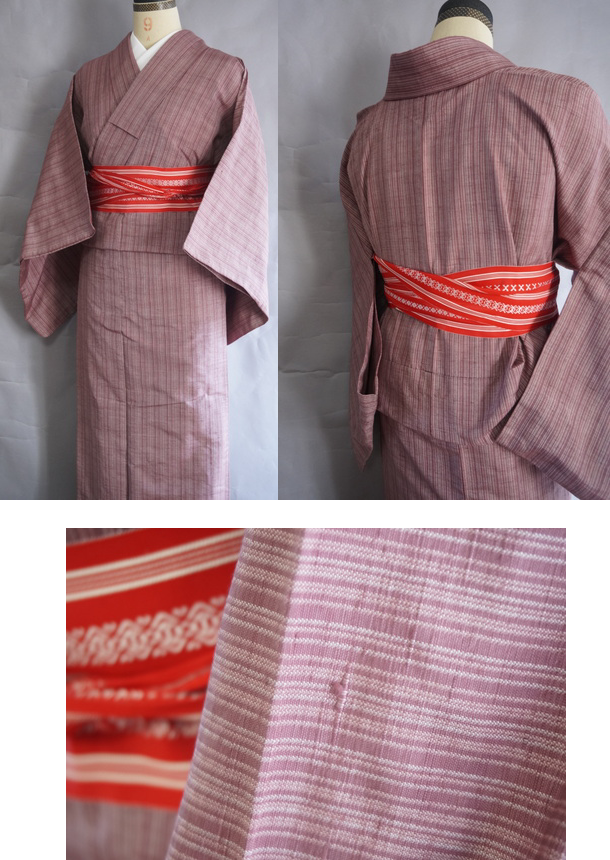 単衣】信州上田紬・薄紫色の縦縞☆真綿系・単衣の着物 | キモノ－着るなら