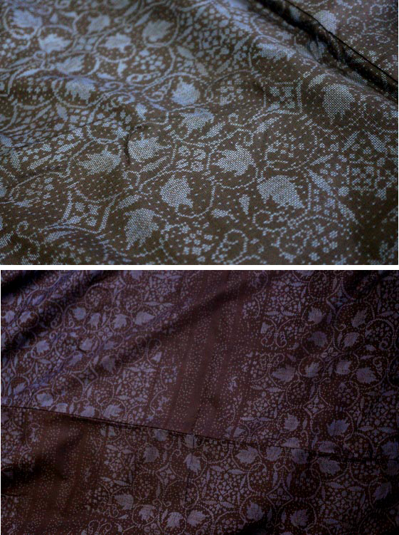 更紗柄の紬とアンサンブルで買った紬の羽織です。着物は裄出し・羽織は 