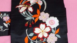 Sold Out【アンティーク】明治時代の刺繍帯・黒繻子・名古屋帯・日本